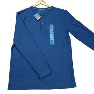 Member's Mark Pullover Mens Large Blue Heathered Thermal Henley NEW